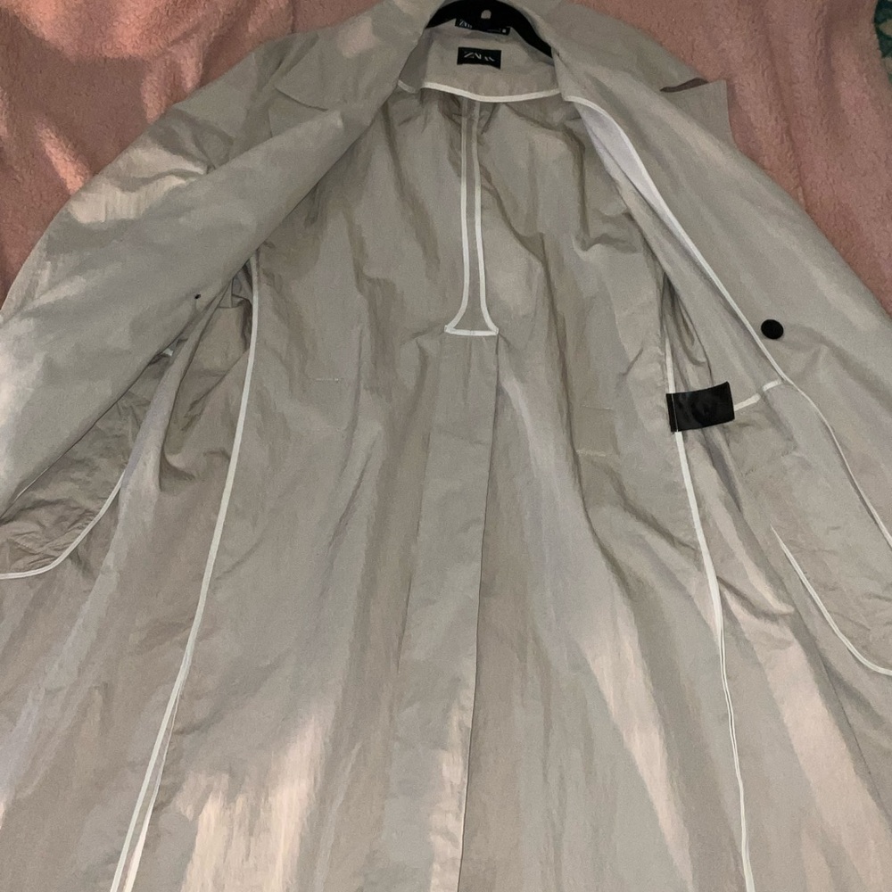 ZARA NWT Technical Trench Coat Sand Long Double-Breasted L/XL retail $169 - Picture 9 of 12